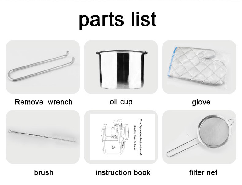 Packing list of Home Oil milling press Machine